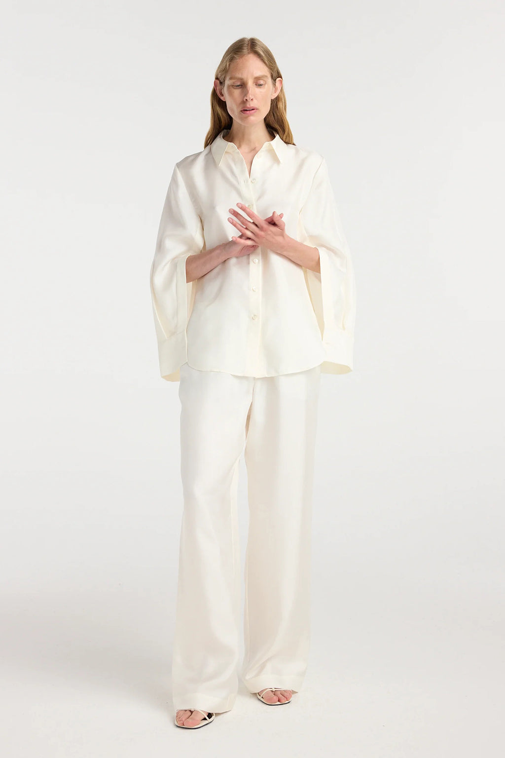 SILK OPEN SLEEVE DETAILED SHIRT *pre-order*