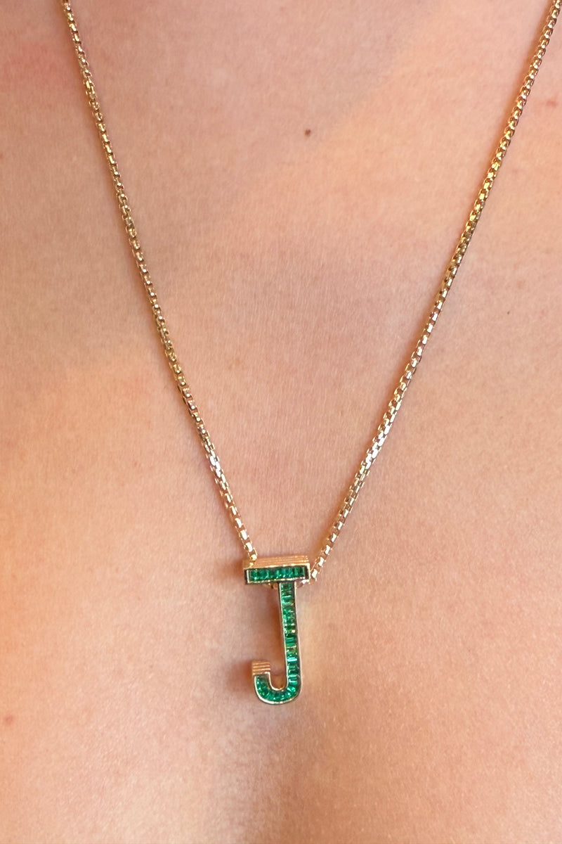 "J" EMERALD INITIAL CHARM