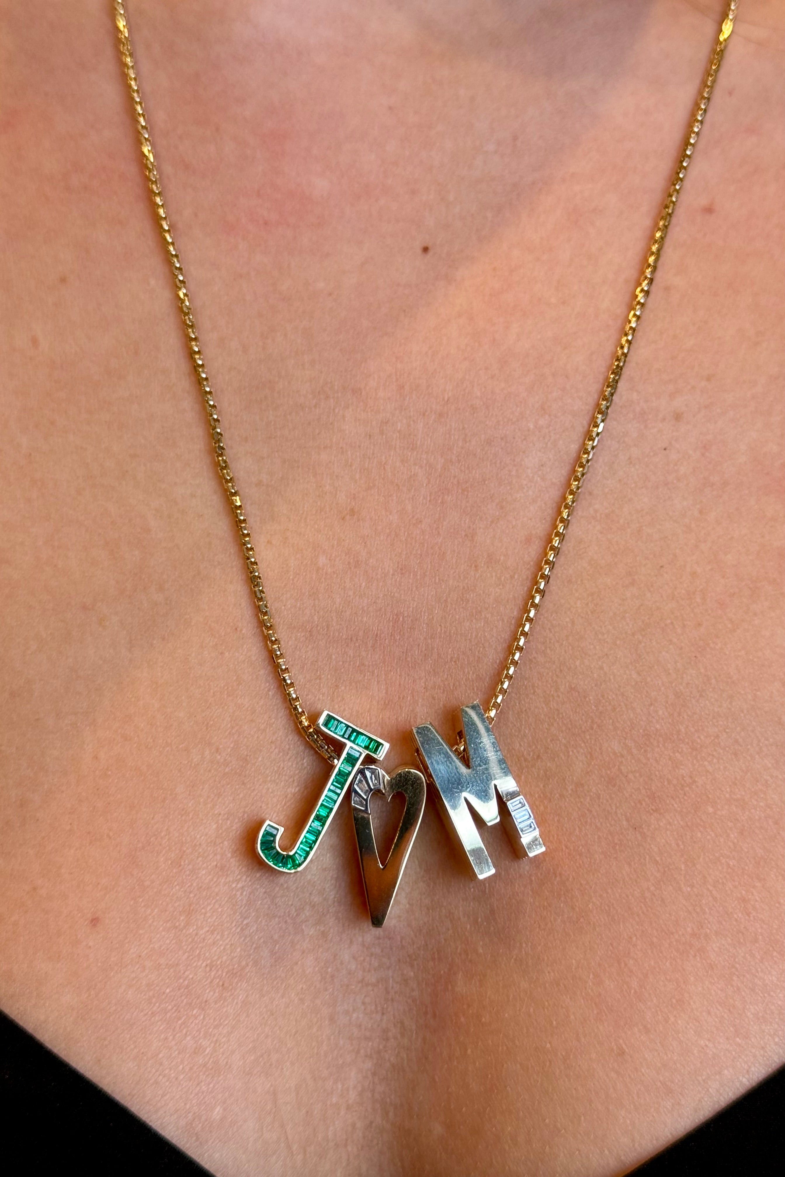 "J" EMERALD INITIAL CHARM