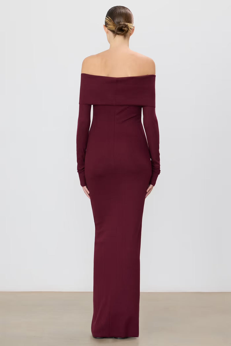 LONG SLEEVE OFF-SHOULDER MAXI DRESS