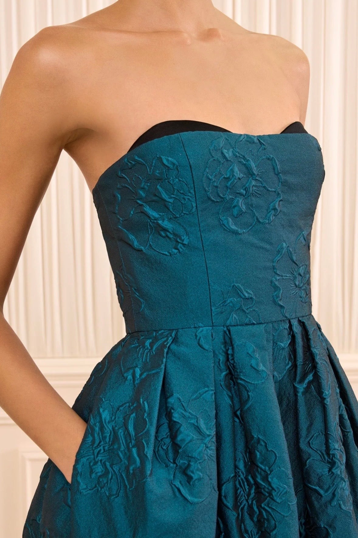 KATERINA STRAPLESS CLOQUE DRESS