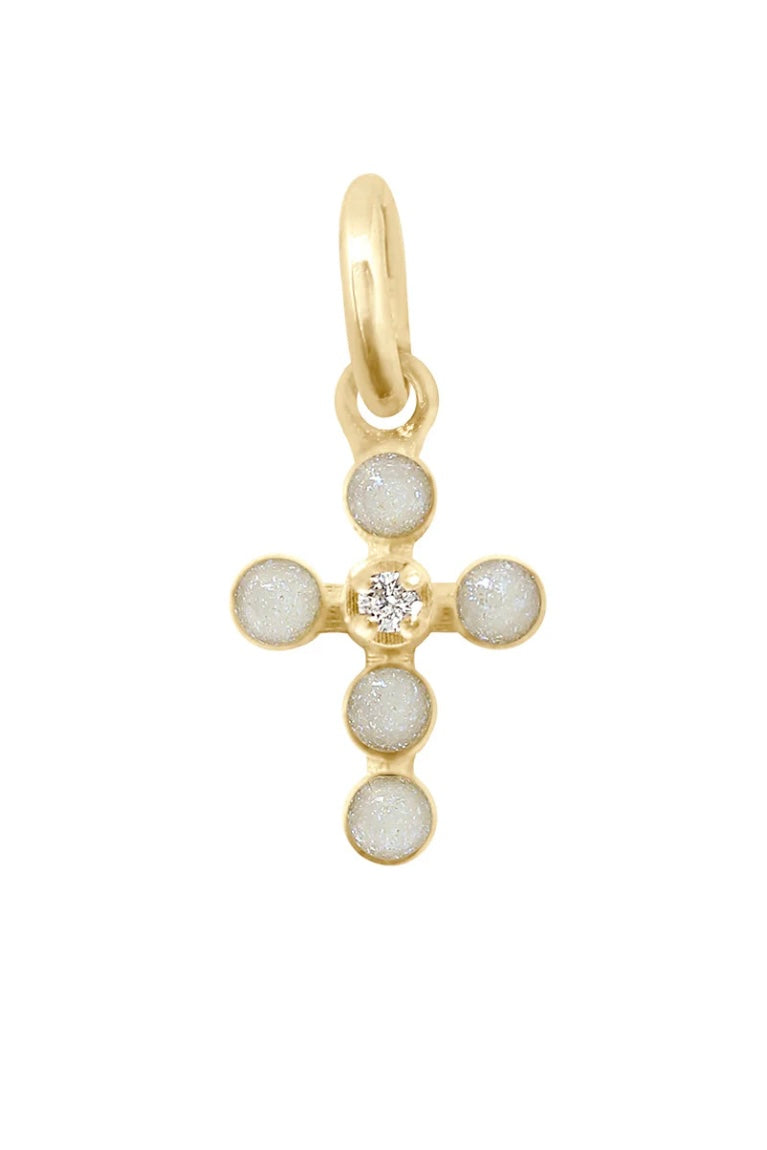 PEARLED CROSS DIAMOND PENDANT