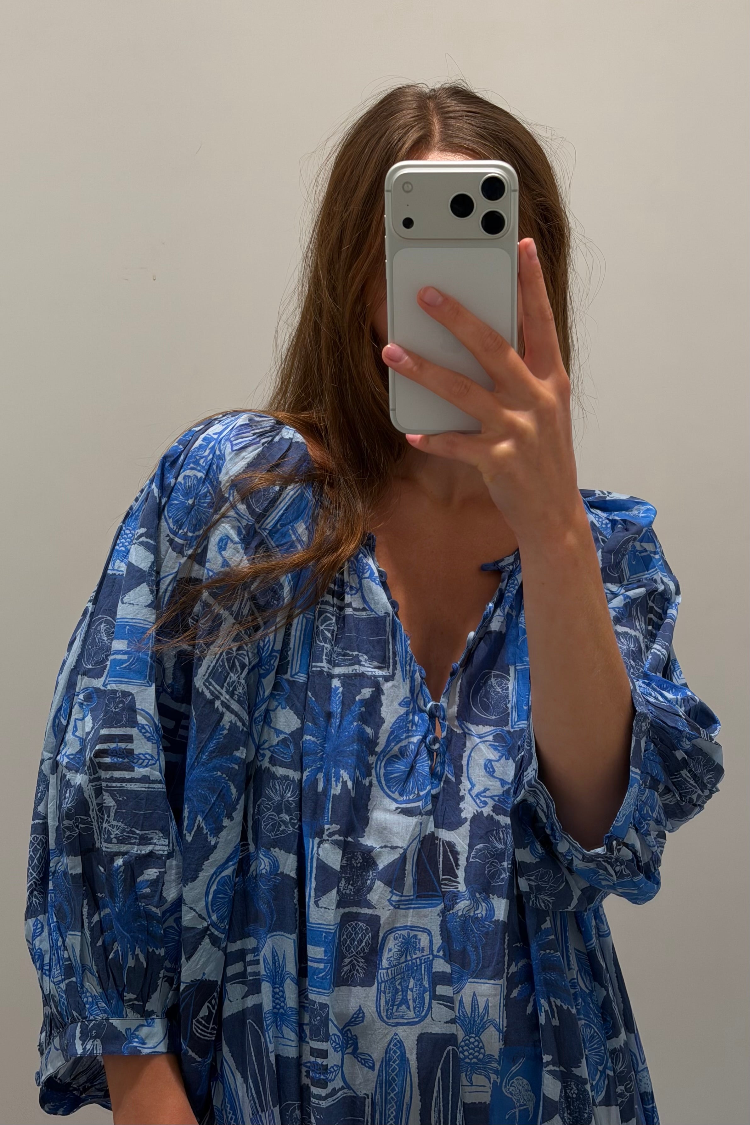 SHIRRED HALF PLACKET MAXI