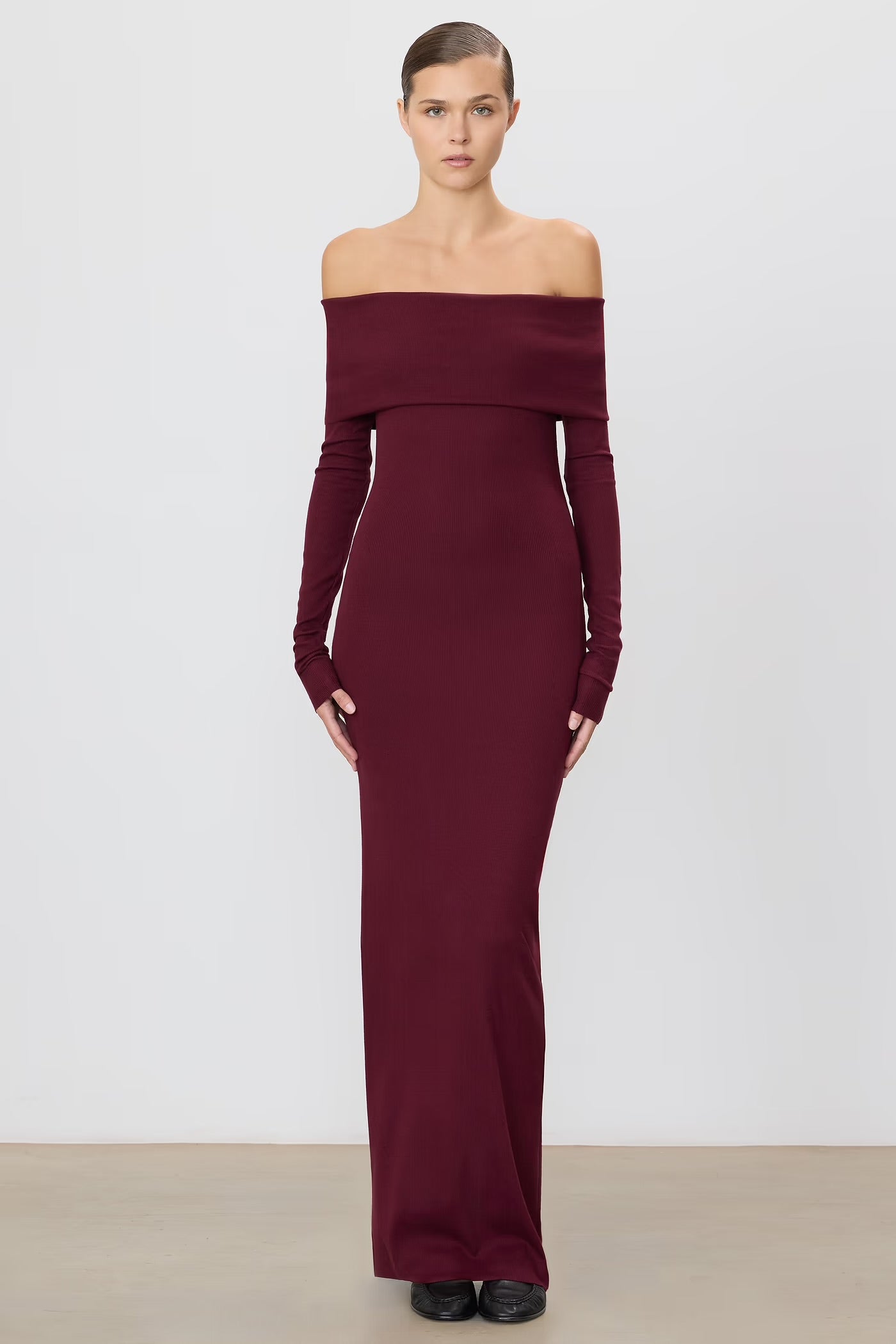 LONG SLEEVE OFF-SHOULDER MAXI DRESS