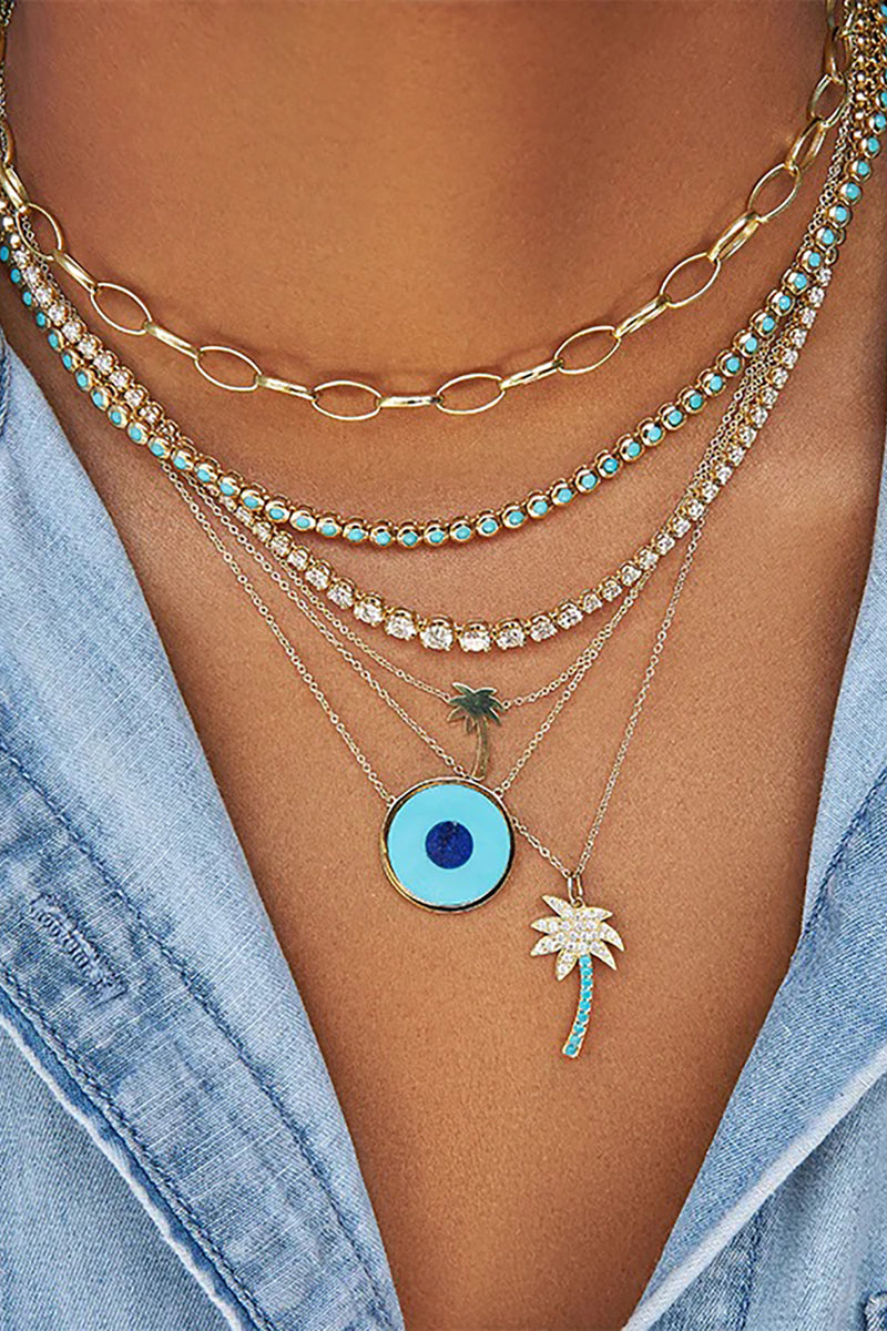 DIAMOND AND TURQUOISE PALM TREE NECKLACE