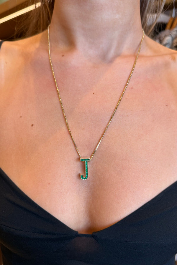"J" EMERALD INITIAL CHARM