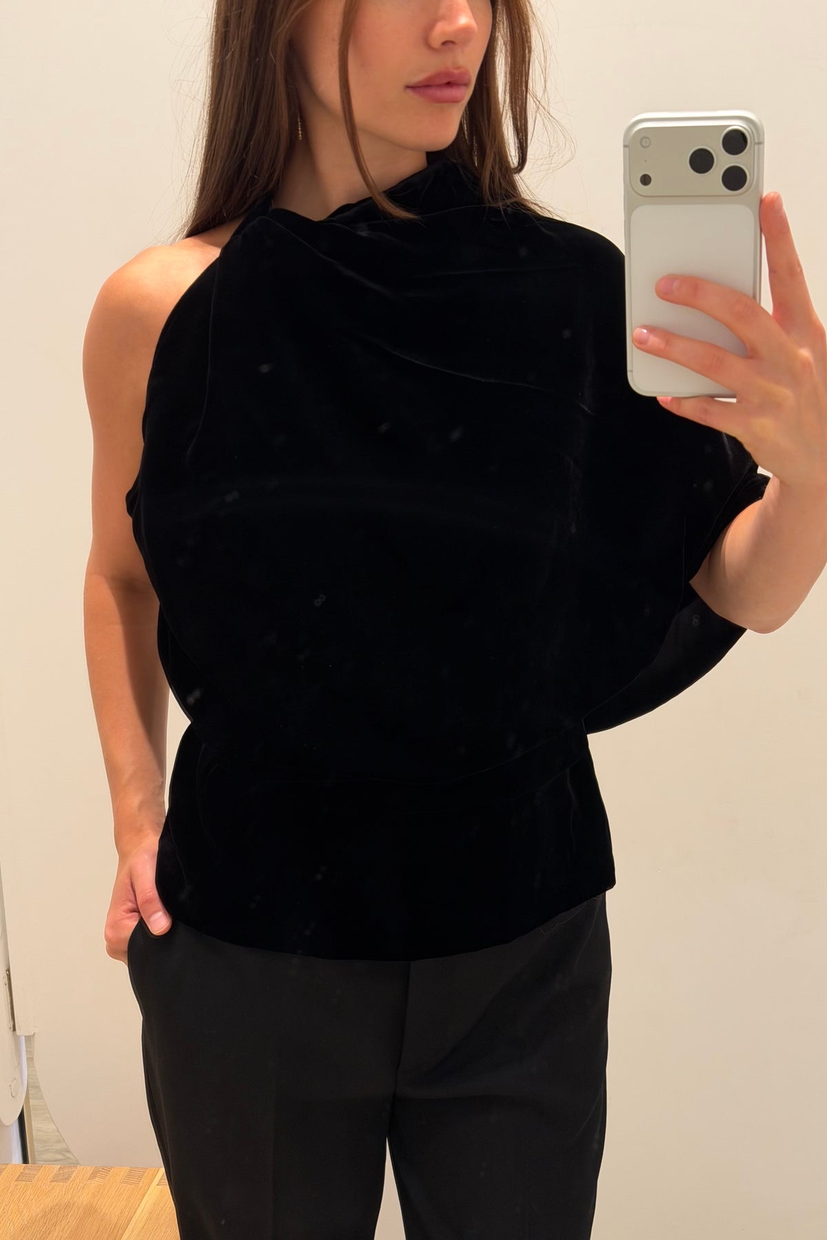 DRAPED OPEN BACK SILK VELVET TOP