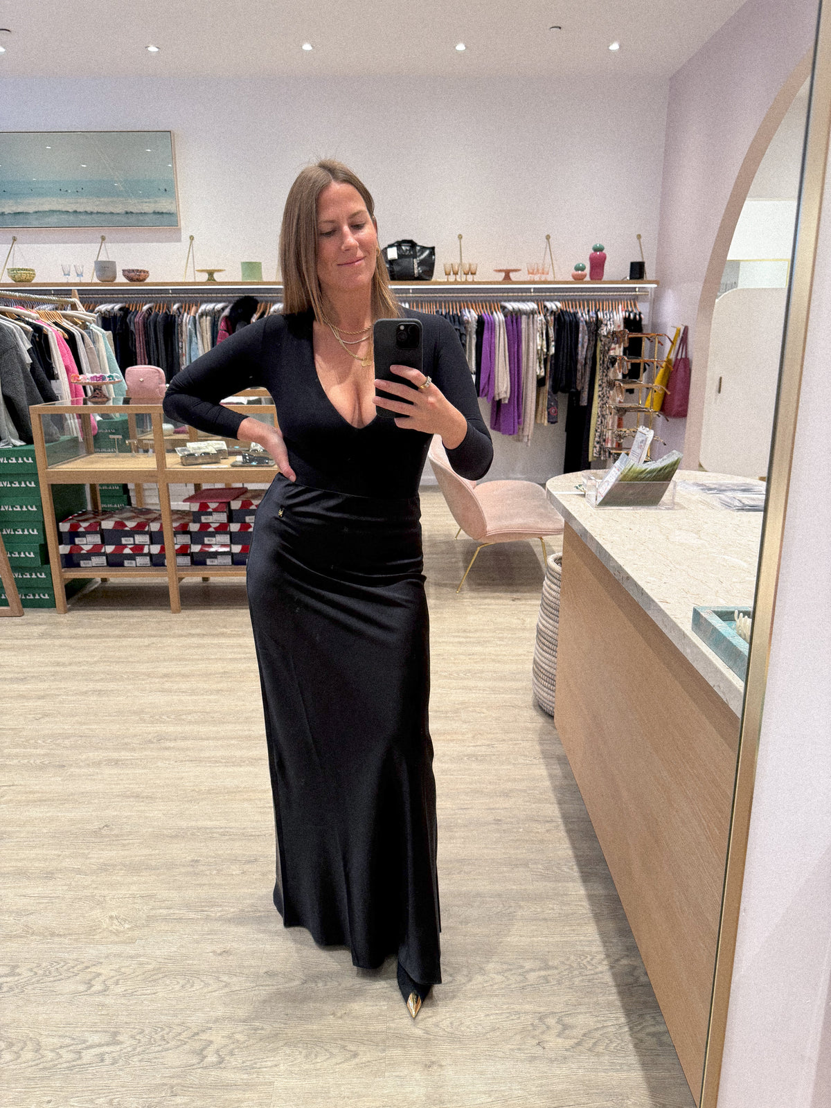 Long pleated skirt with double belt ultrablack | Calliope