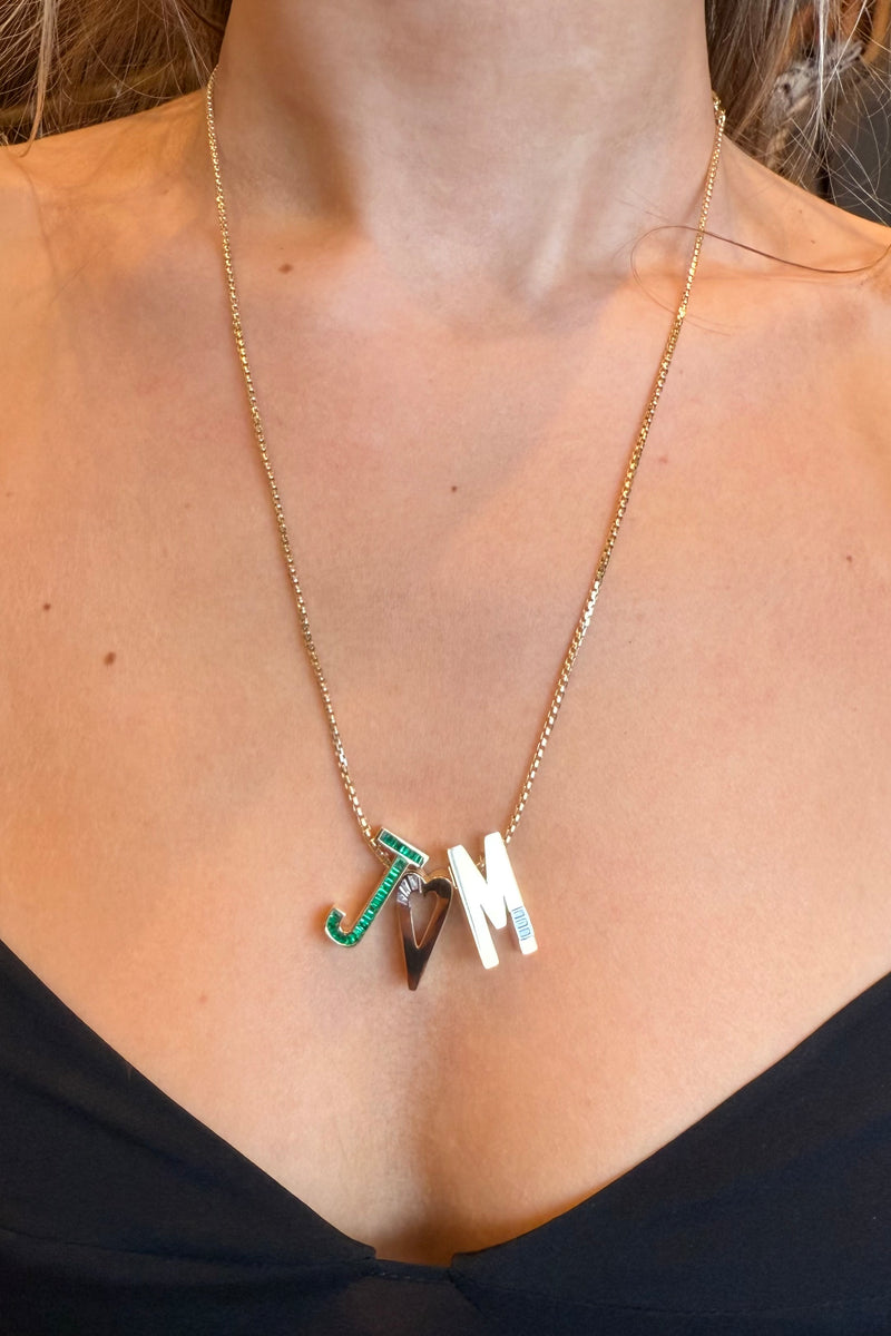 "J" EMERALD INITIAL CHARM