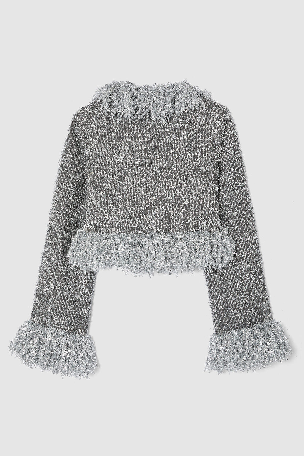 SILVER METALLIC CROPPED FRINGE JACKET *pre-order*