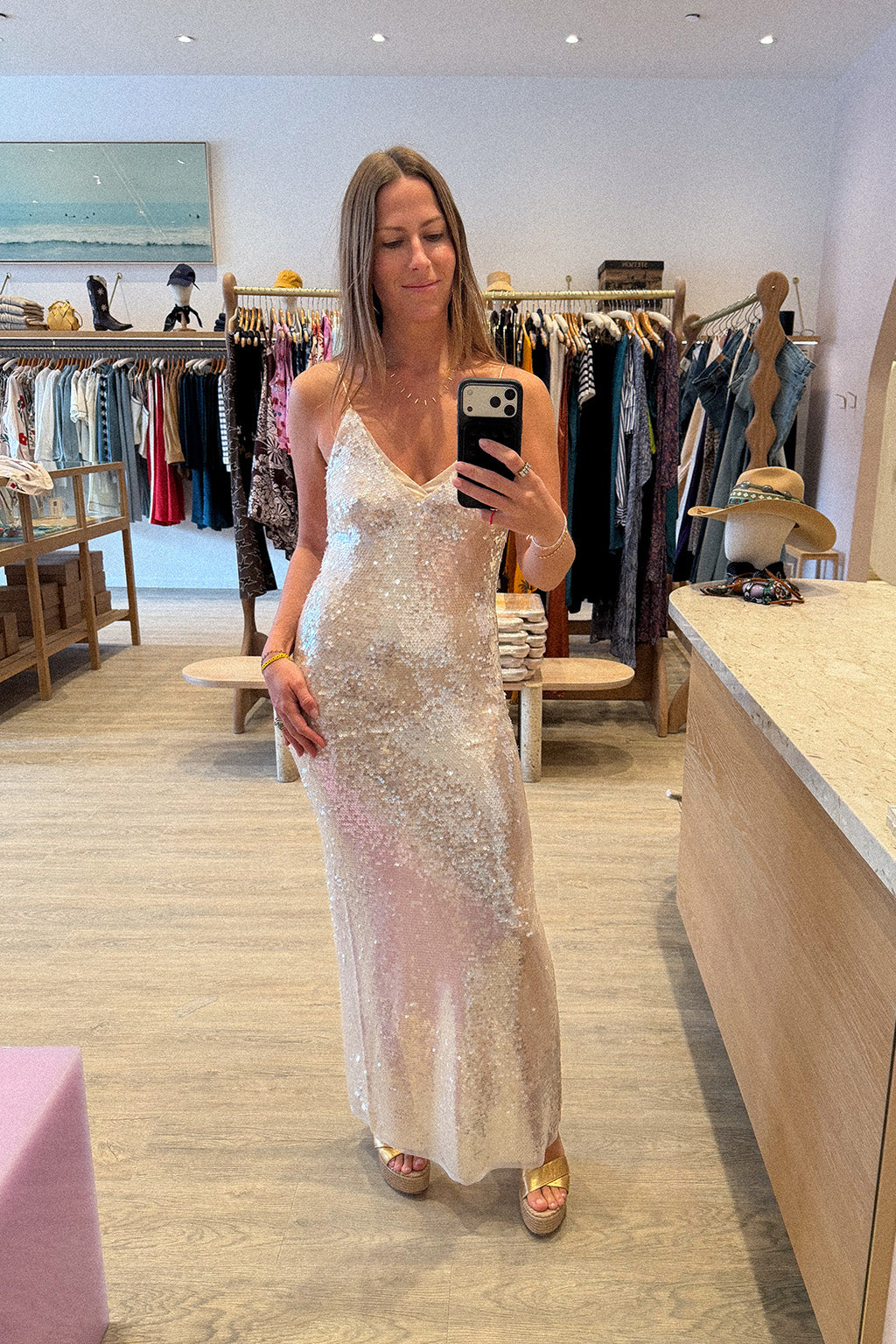 LIQUID SEQUINS SLIP DRESS