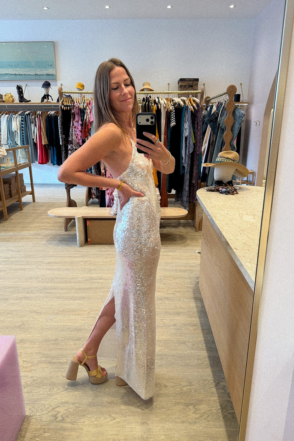 LIQUID SEQUINS SLIP DRESS