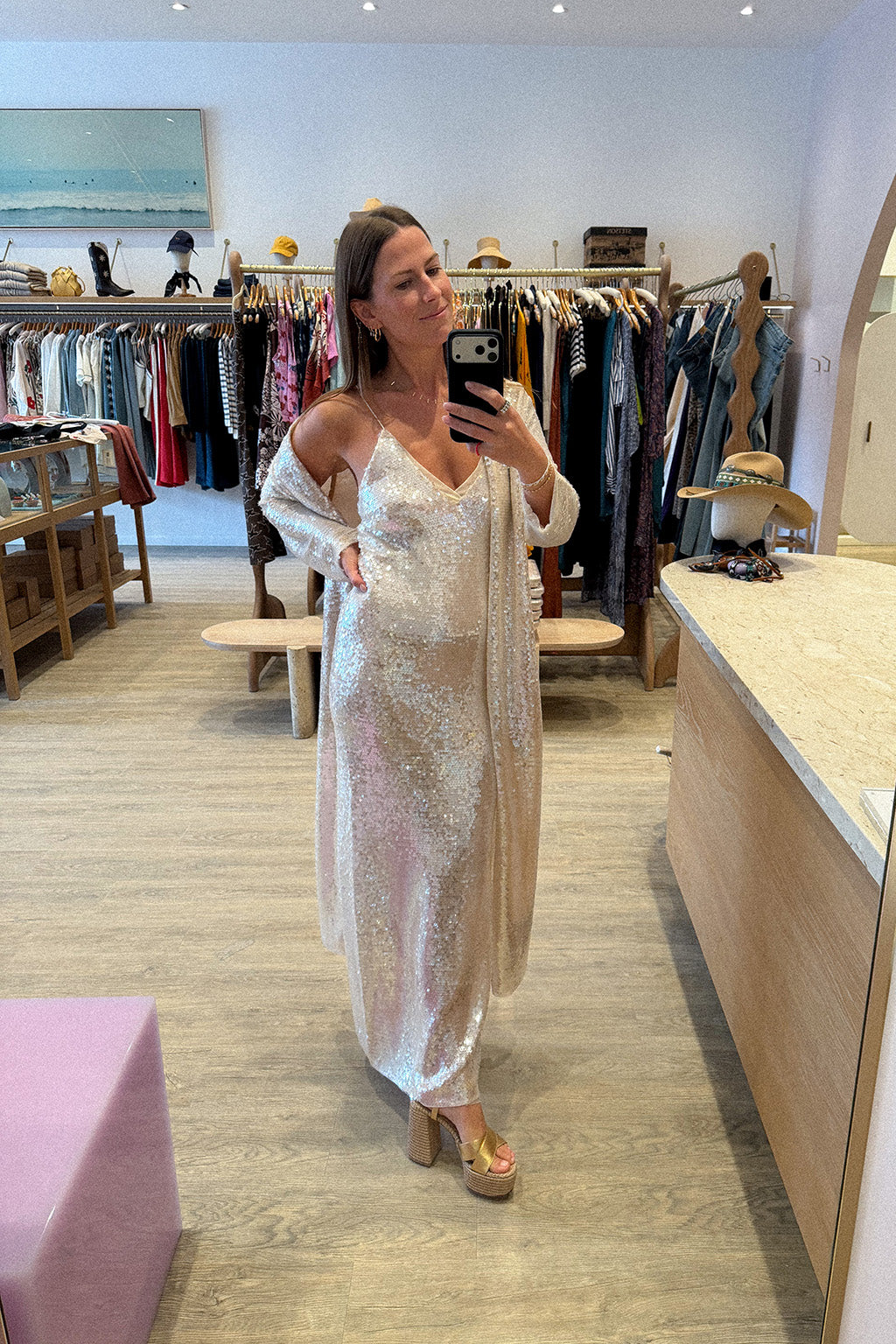 LIQUID SEQUINS SLIP DRESS