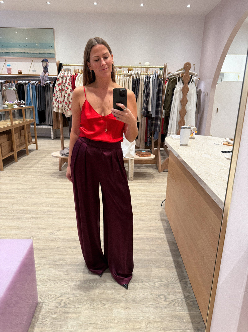 BROOKE HIGH RISE DOUBLE PLEAT SILK TROUSER