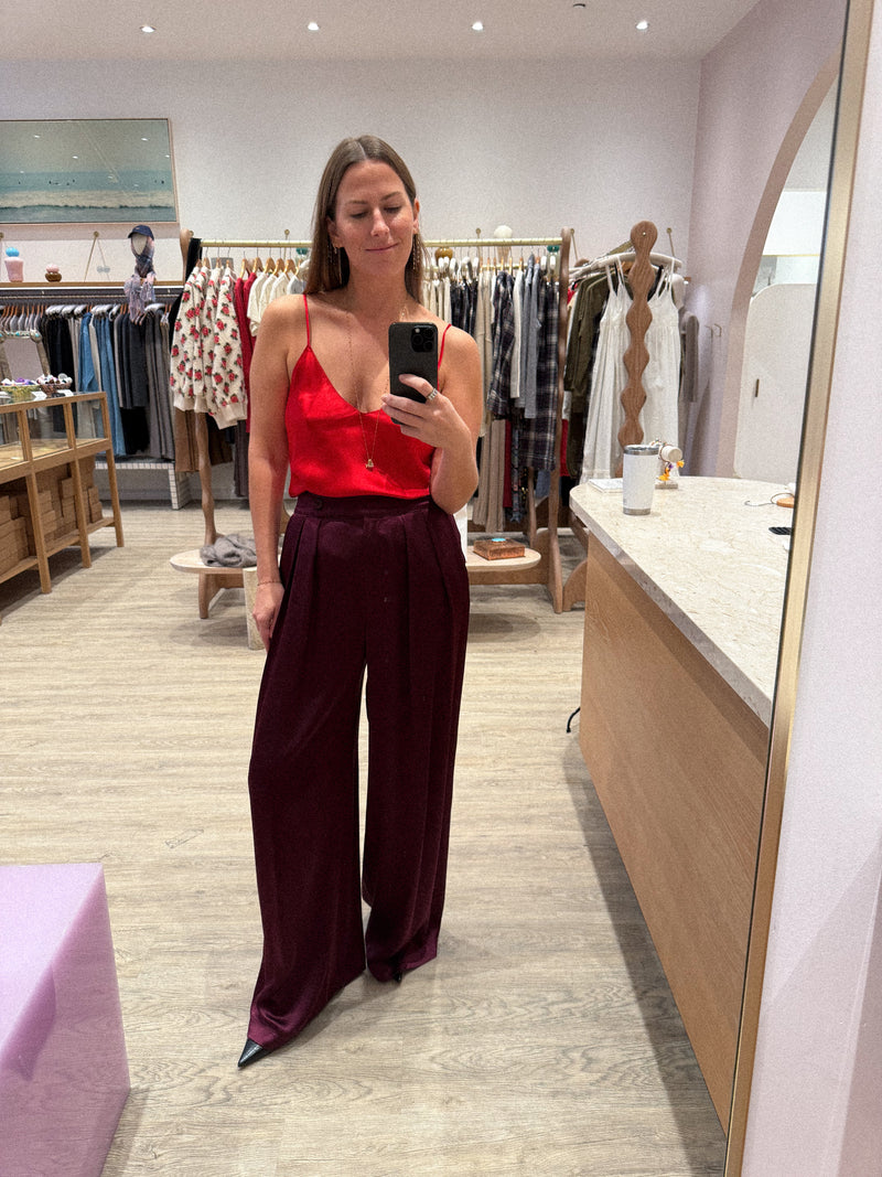 BROOKE HIGH RISE DOUBLE PLEAT SILK TROUSER