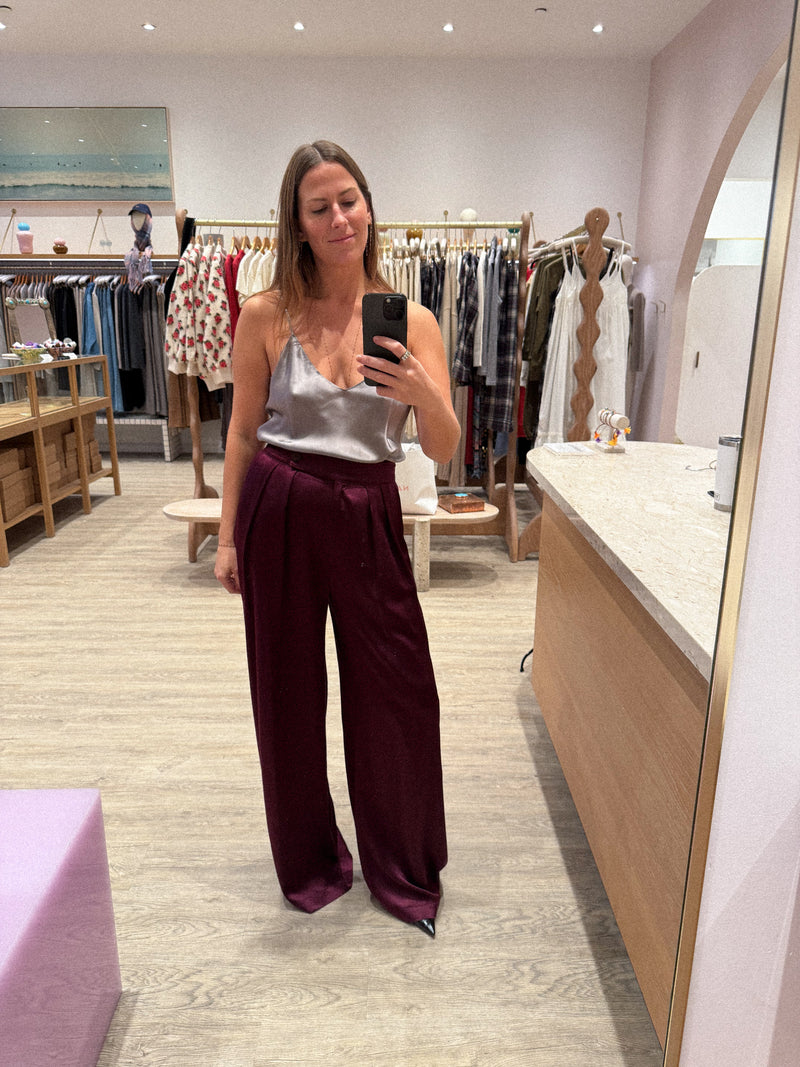 BROOKE HIGH RISE DOUBLE PLEAT SILK TROUSER