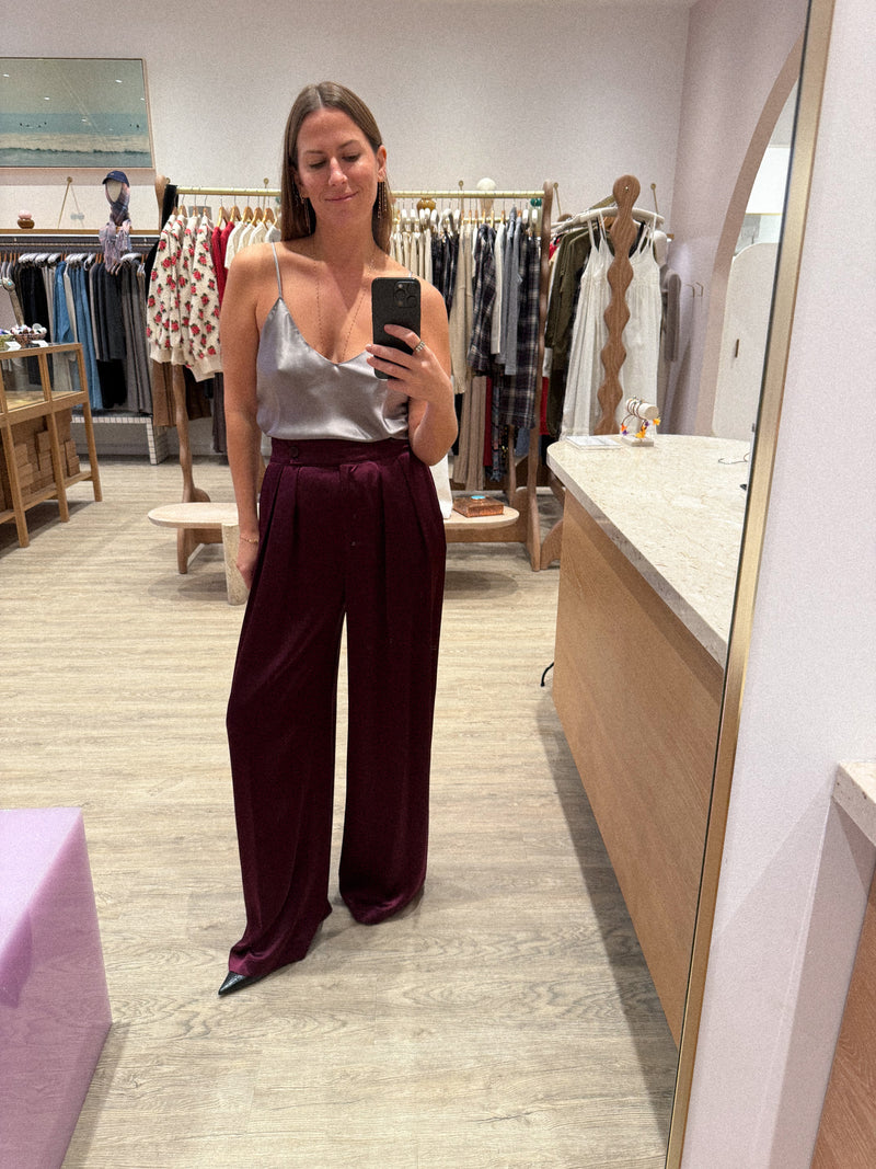 BROOKE HIGH RISE DOUBLE PLEAT SILK TROUSER