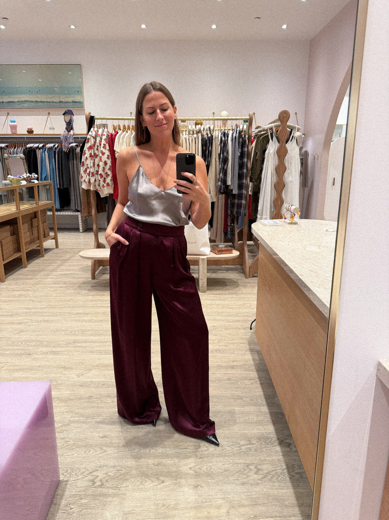 BROOKE HIGH RISE DOUBLE PLEAT SILK TROUSER