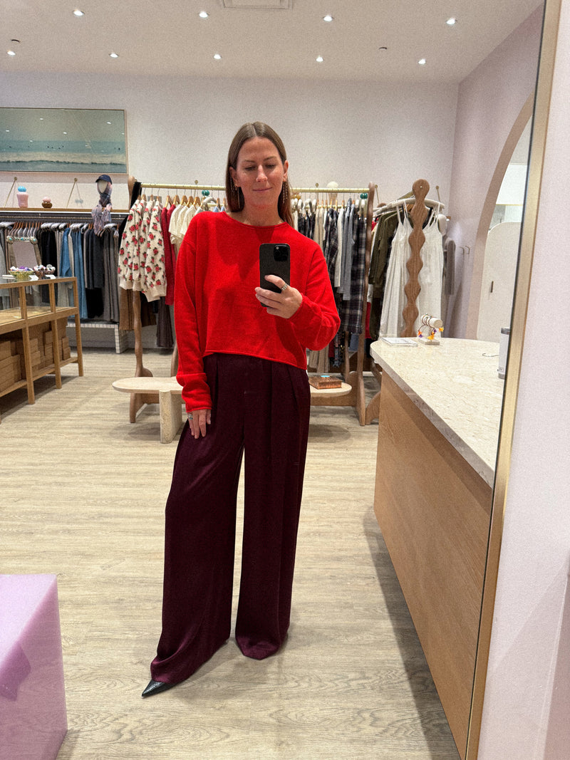 BROOKE HIGH RISE DOUBLE PLEAT SILK TROUSER