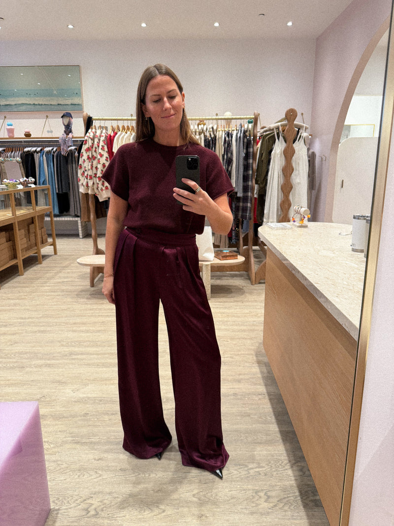 BROOKE HIGH RISE DOUBLE PLEAT SILK TROUSER