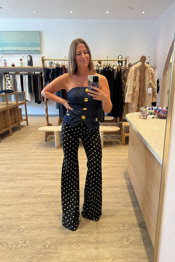 BIJOU COUTURE DENIM BUSTIER TOP