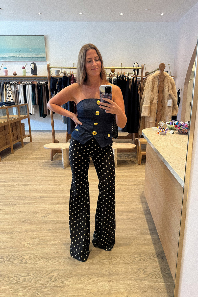 BIJOU COUTURE DENIM BUSTIER TOP