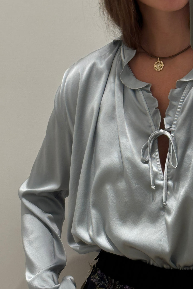 STRETCH SILK SATIN BOHEMIAN SHIRT