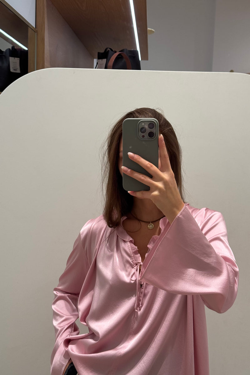 STRETCH SILK SATIN BOHEMIAN SHIRT