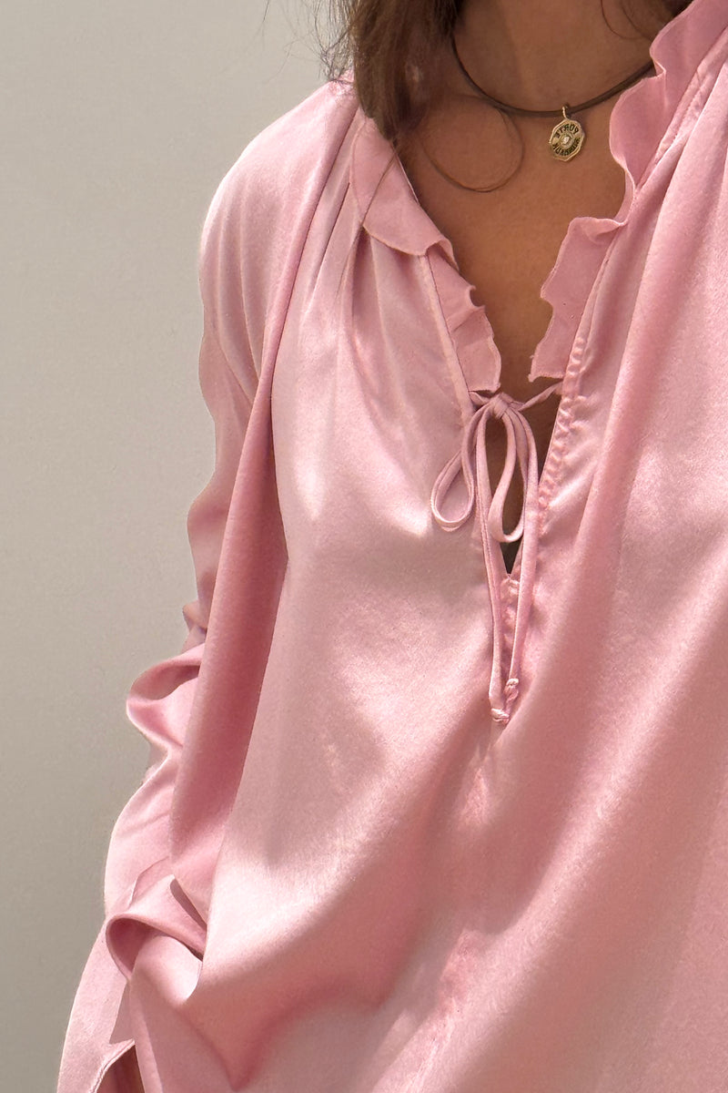 STRETCH SILK SATIN BOHEMIAN SHIRT
