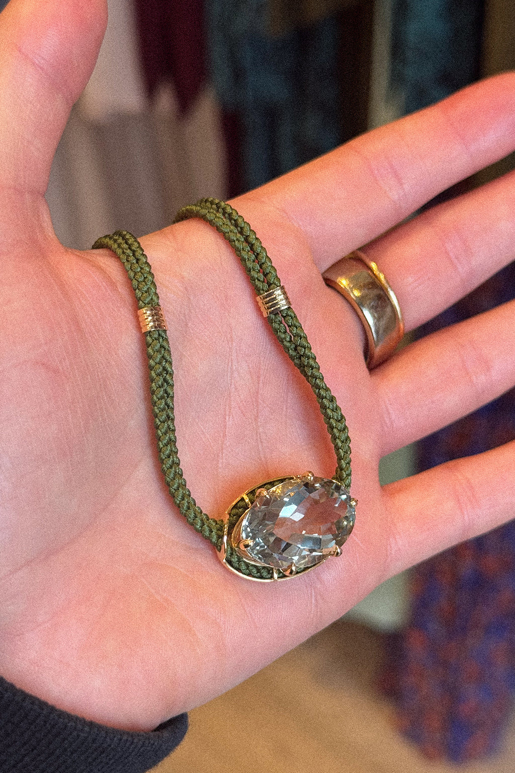 GREEN AMETHYST SILK CORD PENDANT NECKLACE