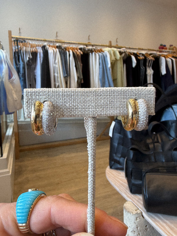 YVONNE LEON PAIR OF DUAL GOLD AND DIAMOND HUGGIE HOOP EARRINGS