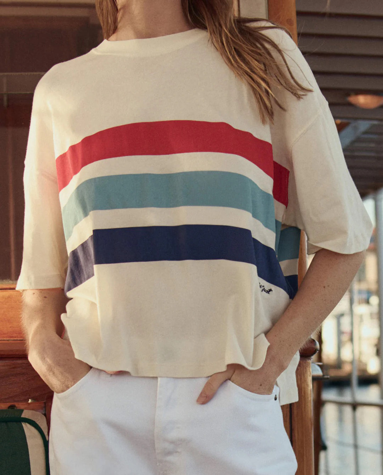 THE TRACK CREWNECK TEE IN SALTWATER STRIPE *pre-order*