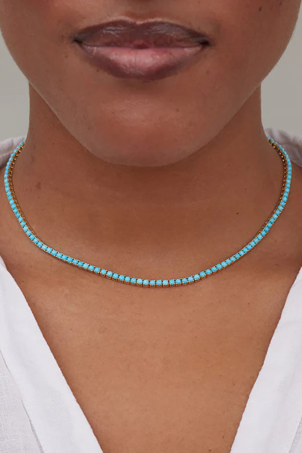 LARGE 16" 4-PRONG TURQUOISE TENNIS NECKLACE