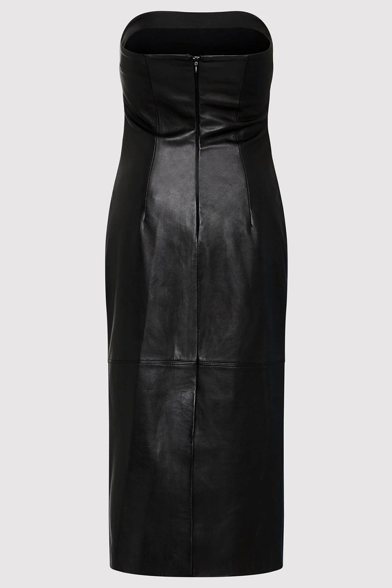 TUCK DETAIL LEATHER DRESS