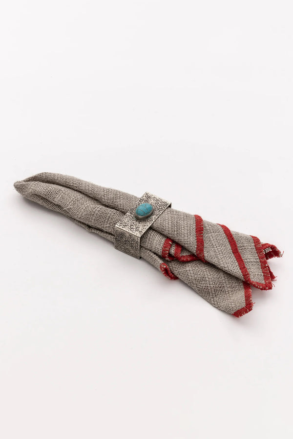 SILVER STAMPED NAPKIN RING WITH TURQUOISE