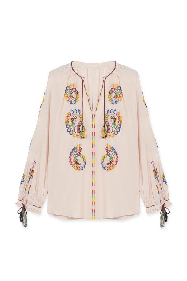 GHODSI EMBROIDERED COTTON BLOUSE