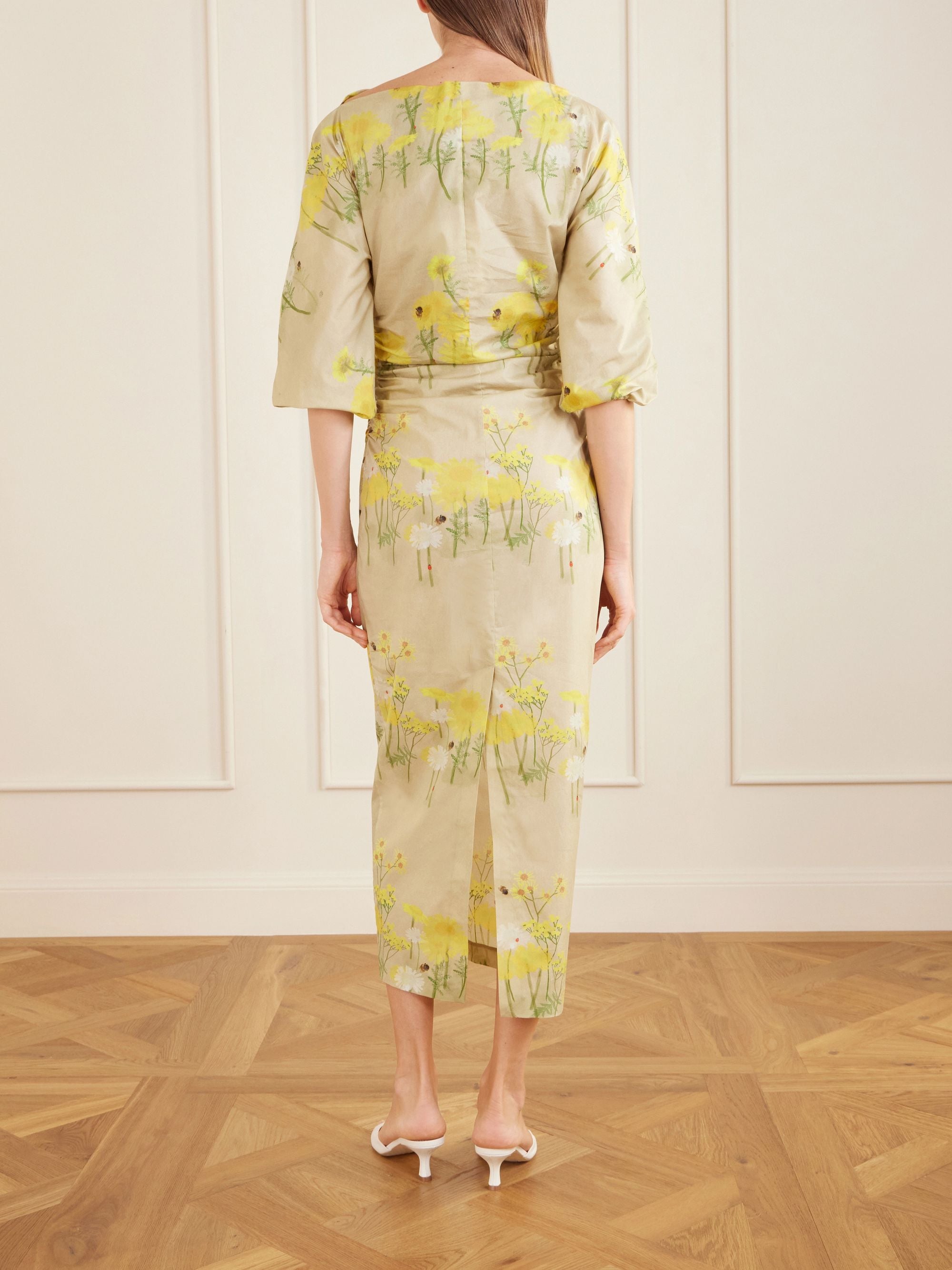 EZRA FLORAL PRINT COTTON BLEND MIDI DRESS