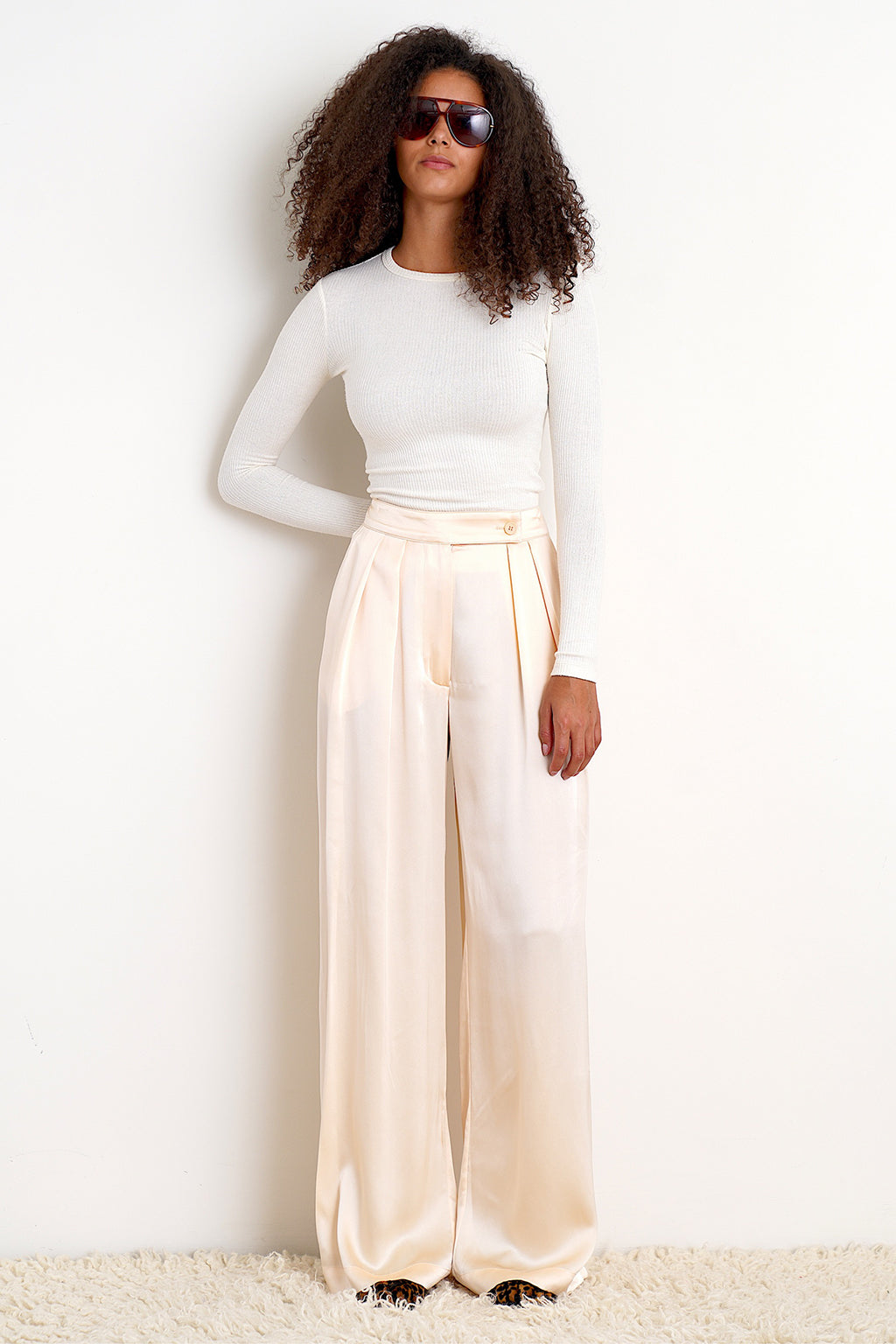 BROOKE HIGH RISE DOUBLE PLEAT SILK TROUSER