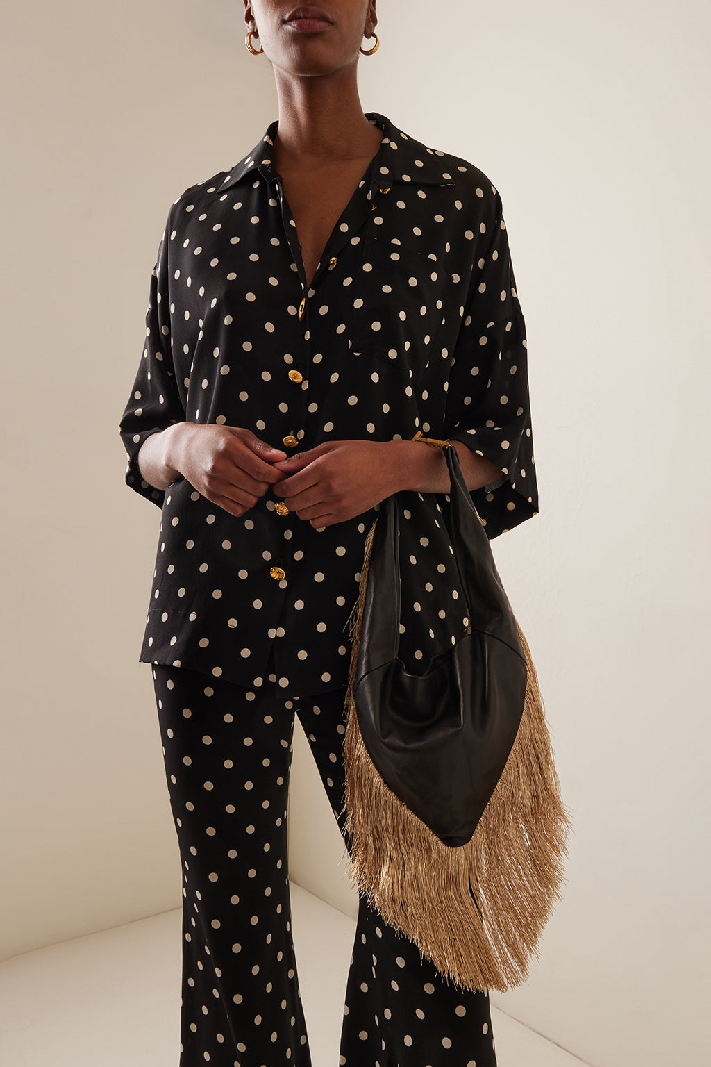 BLACK PUSH FRINGE MINI BAG