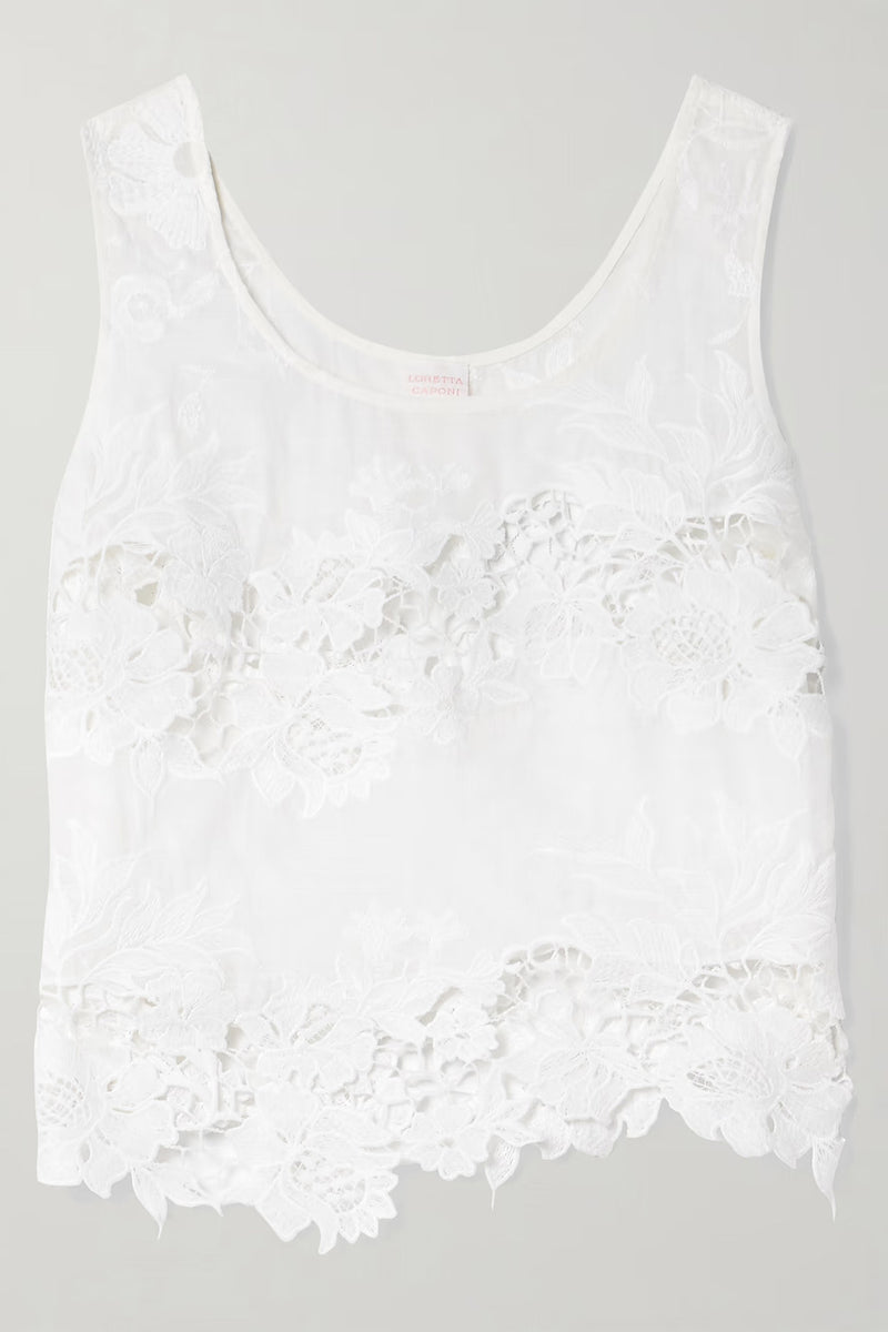 CERTALDO GUIPIURE LACE TRIMMED COTTON-VOILE TANK