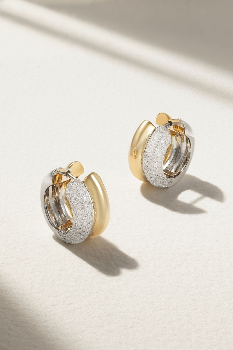 YVONNE LEON PAIR OF DUAL GOLD AND DIAMOND HUGGIE HOOP EARRINGS