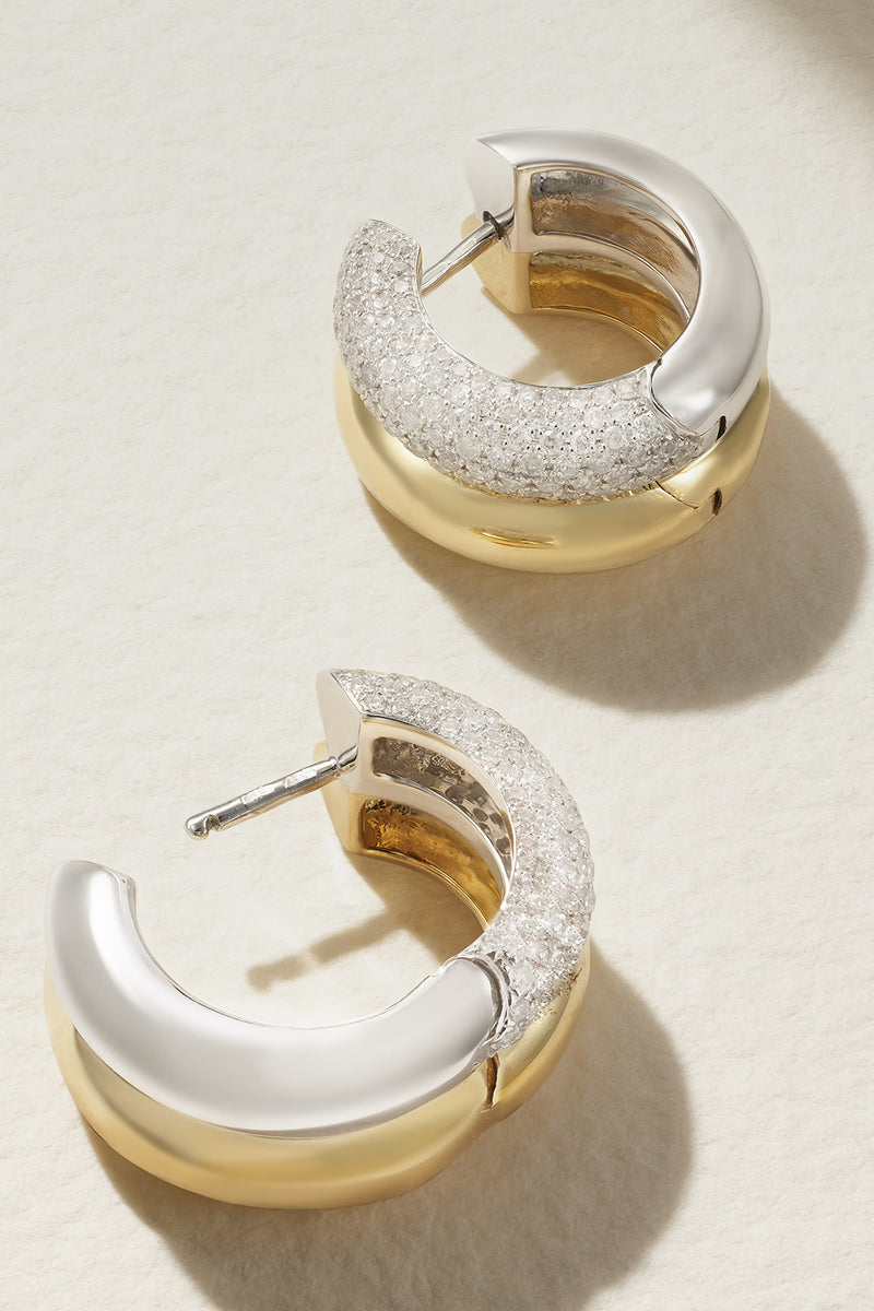 YVONNE LEON PAIR OF DUAL GOLD AND DIAMOND HUGGIE HOOP EARRINGS