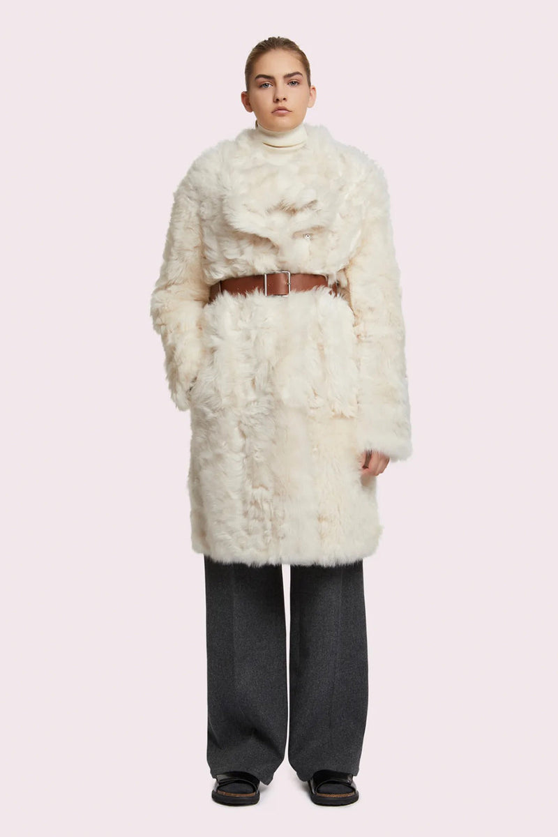 TOSCANA LAMBSKIN COAT WITH HIGH COLLAR IN WHITE