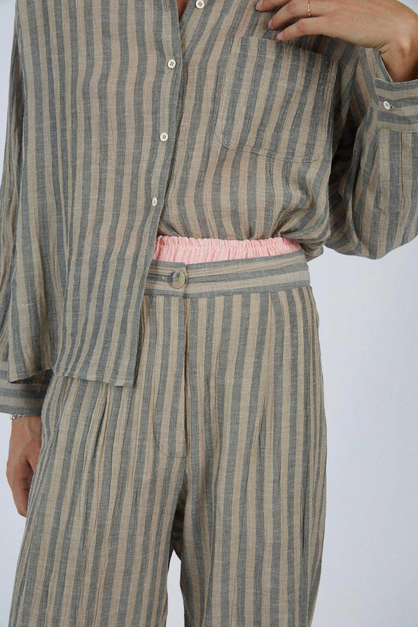 CIDADELA STRIPED COTTON AND LINEN PANTS IN DUNE