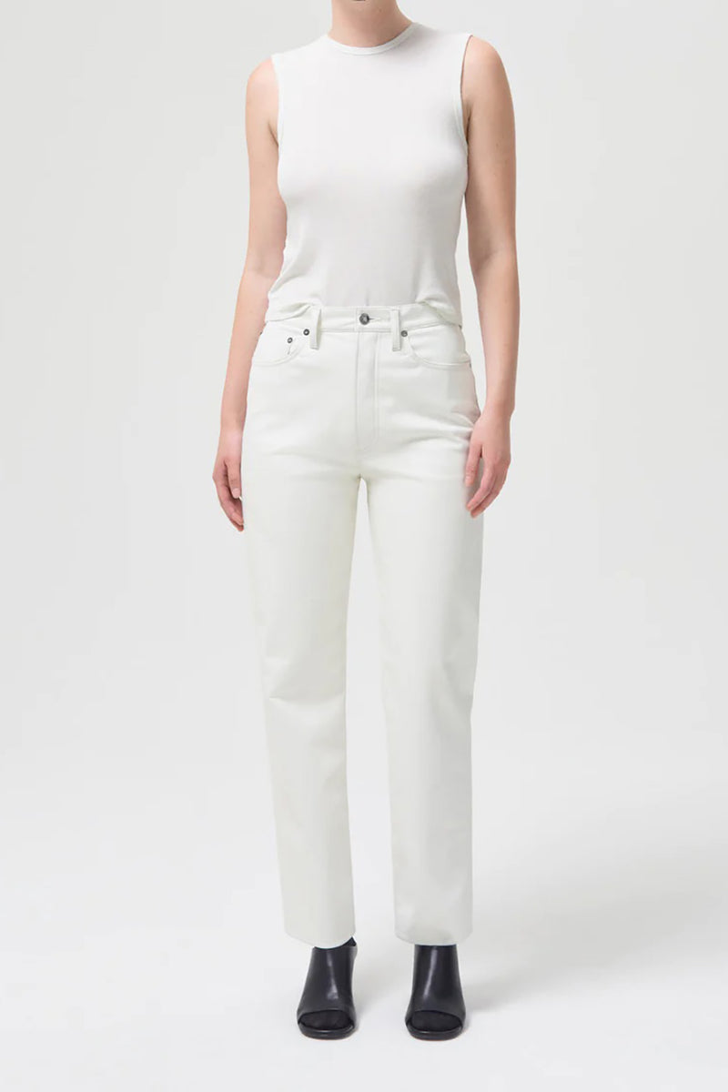 RECYCLED LEATHER 90'S PINCH WAIST PANT IN LACE WHITE