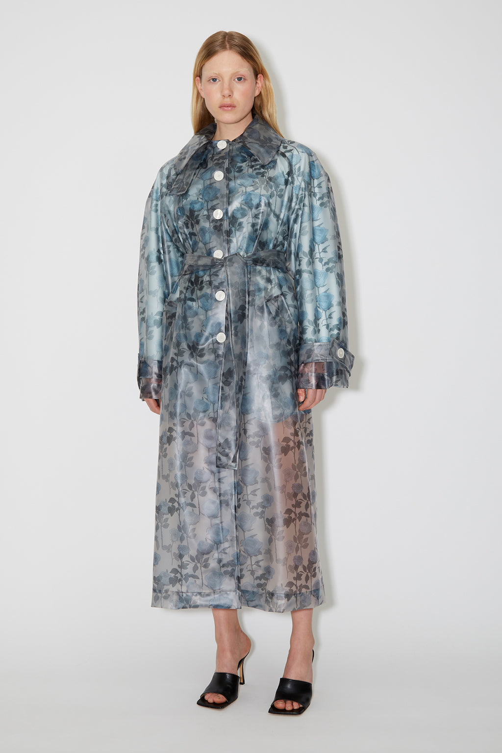 GEORGIA RAINCOAT IN MEDIUM ROMANTICS SOFT BLUE ON GREY