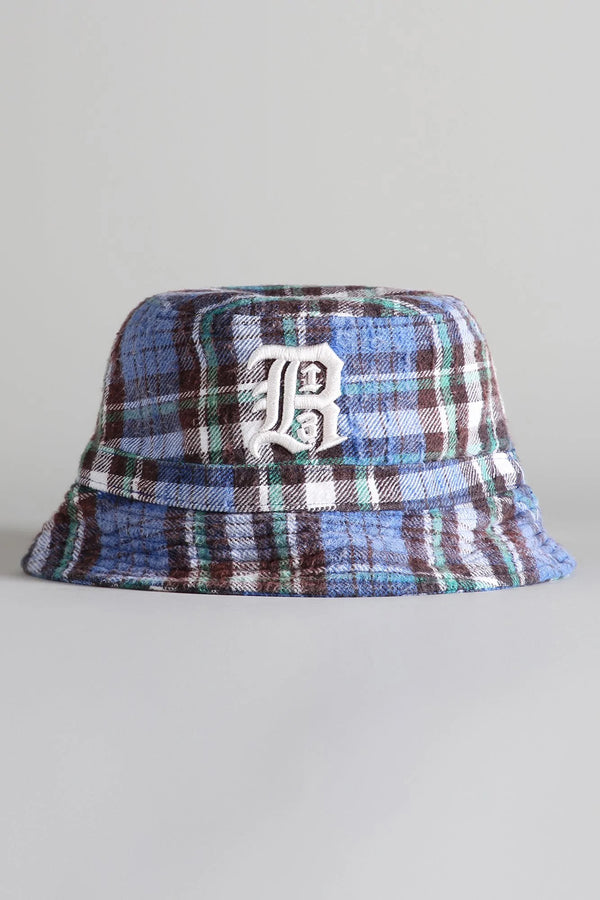 DOUBLE LAYER BUCKET HAT IN GREEN AND BLUE PLAID