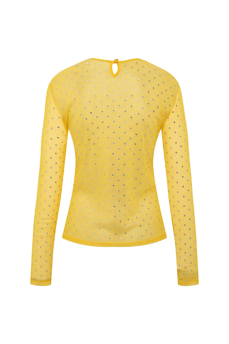DESTA SHEER LONG SLEEVE TOP WITH CRYSTALS IN YELLOW